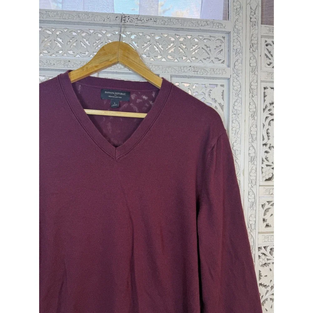 Banana Republic Fisherman Red V Neck Sweater Silk Cashmere Mens L Fits Medium